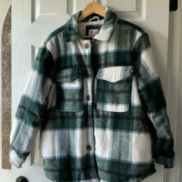 Hurley Green and White Checkered Plaid Jacket (Large) - Picture 1 of 8